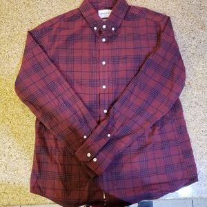 Mens Long Sleeve Maroon Plaid Shirt